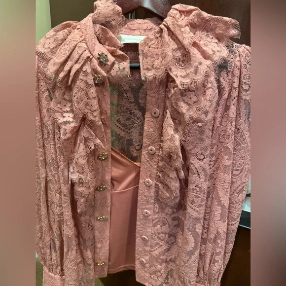 Zimmermann Pink Ruffled Lace Blouse - Picture 3 of 4